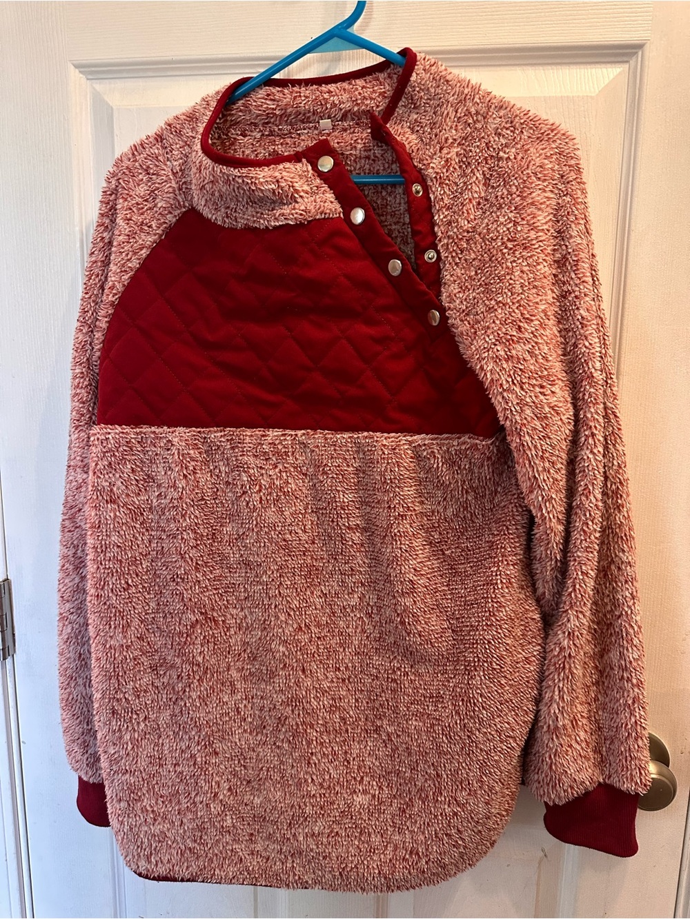 Plush Snap-Front Pullover Sweater - Dusty Rose & Crimson